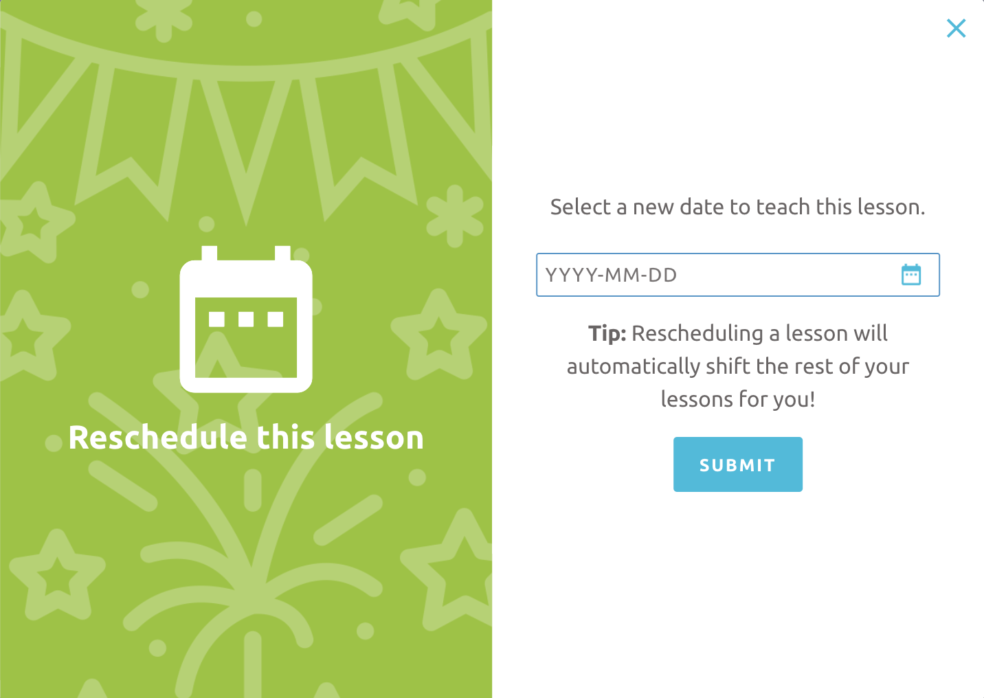 Choose a new date popup