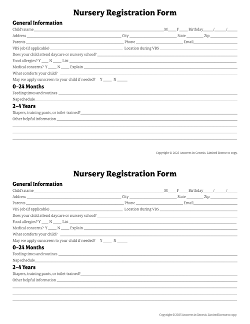Registration Form: Nursery