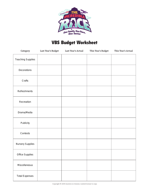 Budget Worksheet