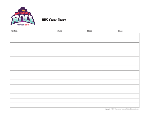 Vbs Crew Chart