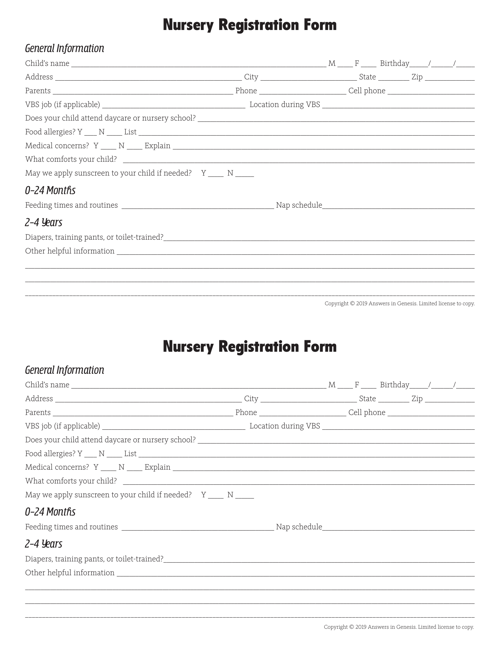 Registration Form Nursery