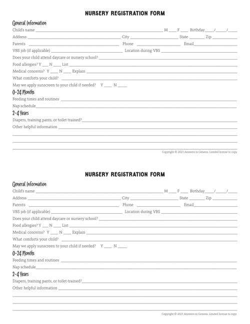 Nursery Registration Form