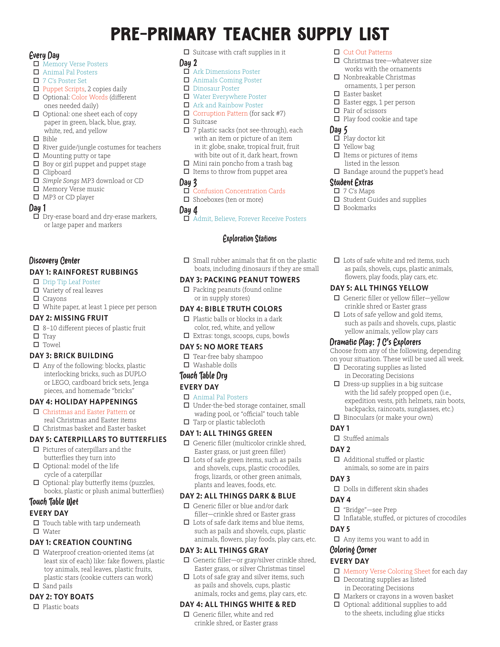 Supply List Pre-Primary