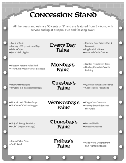 Concession Stand Menu Sample