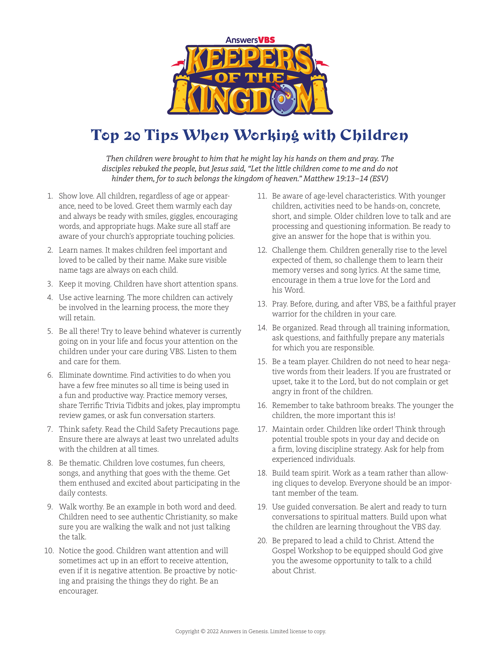 Top 20 Tips For Working With Children ESV