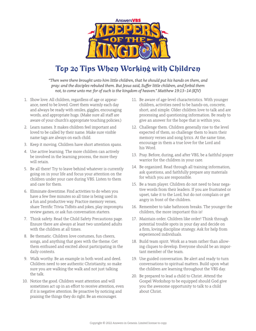 Top 20 Tips For Working With Children KJV