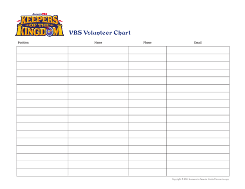 Vbs Crew Chart