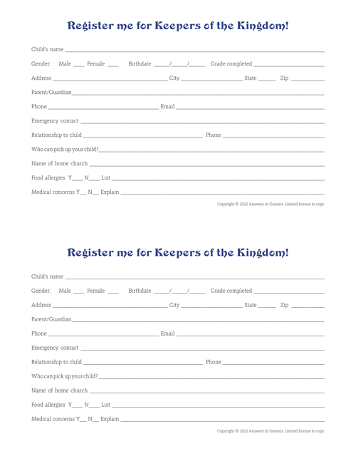 Registration Form Child