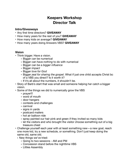 Director Workshop Outline