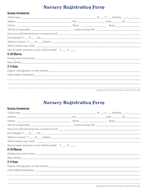 Nursery Registration Form