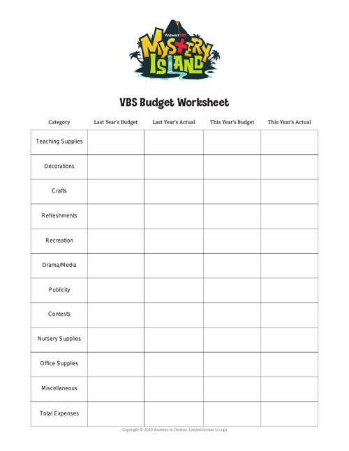 Budget Worksheet