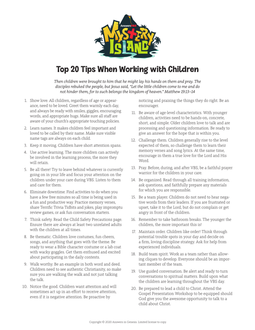 Top 20 Tips Working With Children Esv