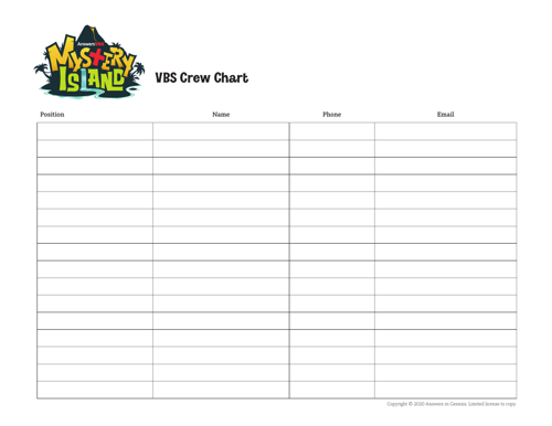 Vbs Crew Chart