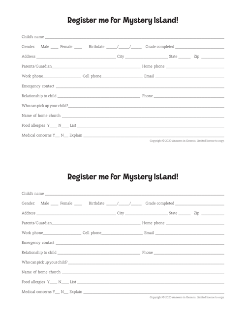 Registration Form Child