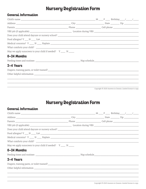 Registration Form Nursery