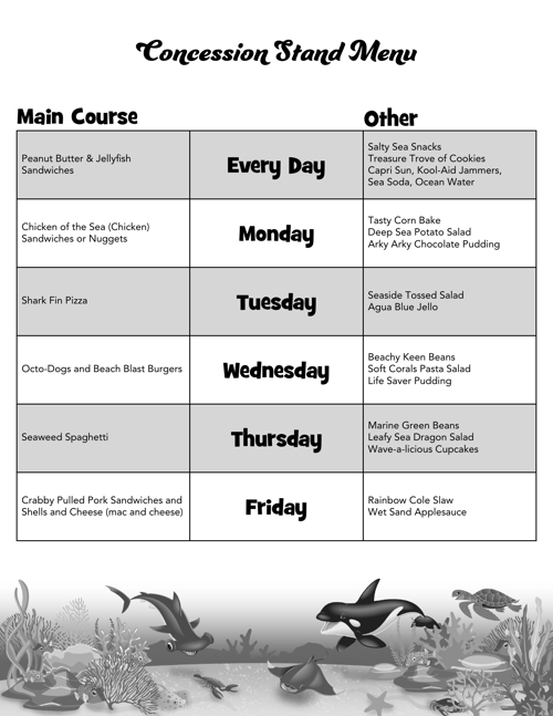 Concession Stand Menu Sample
