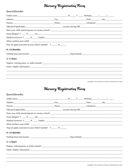 Registration Form Nursery