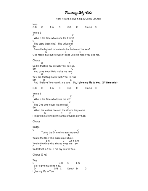 Trusting My Life Chord Chart