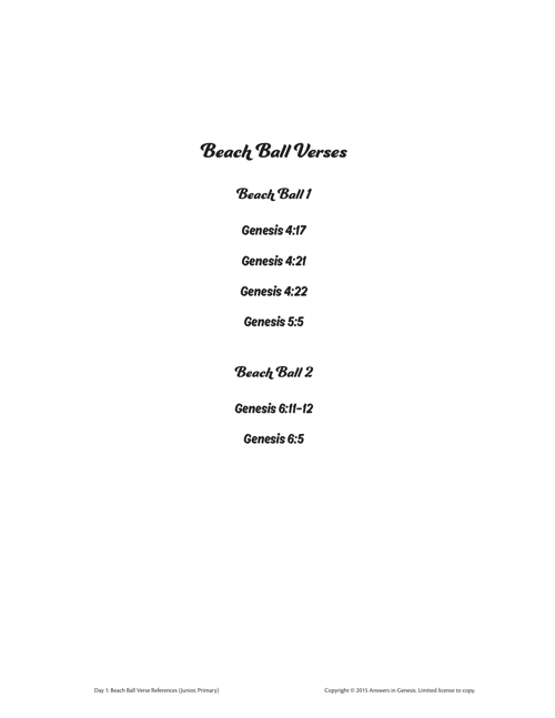 Day 1 Beach Ball Verse References