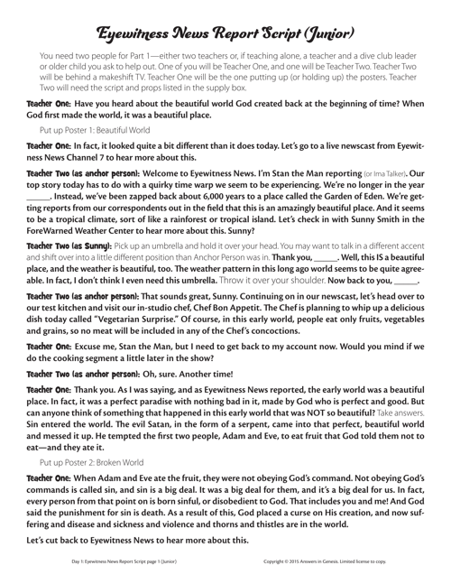 Day 1 Eyewitness News Report Script