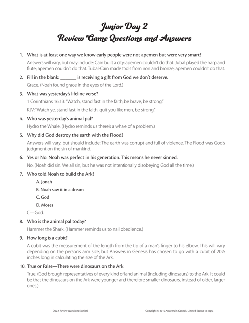 Review Game Question And Answer Sheets