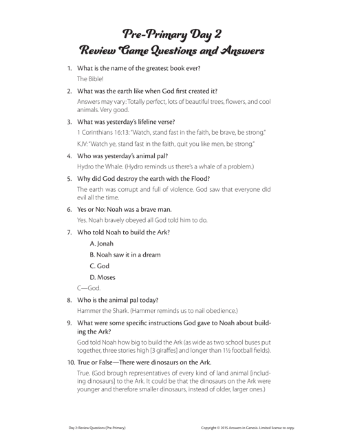 Review Game Question And Answer Sheets