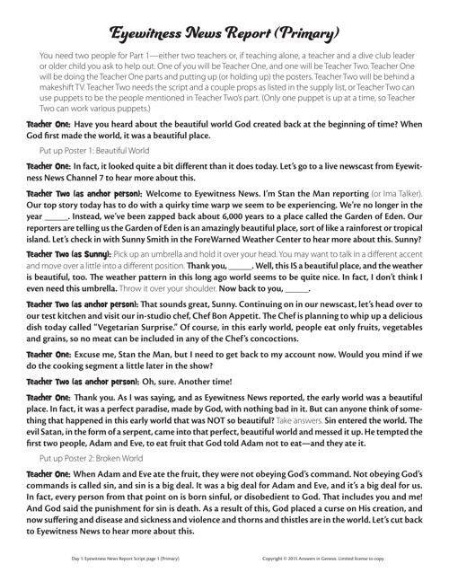 Day 1 Eyewitness News Report Script