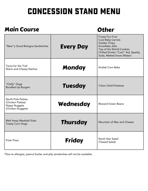 Concession Stand Menu Sample