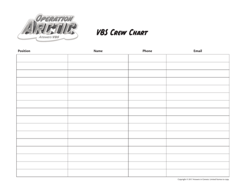 Vbs Crew Chart
