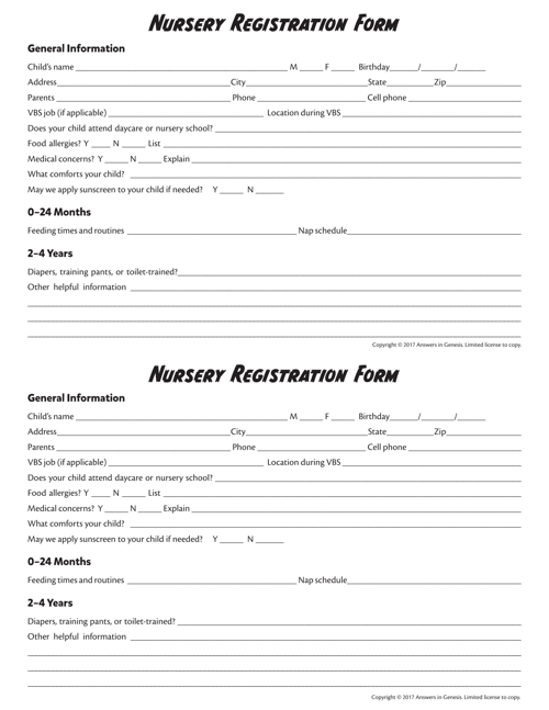 Registration Form Nursery