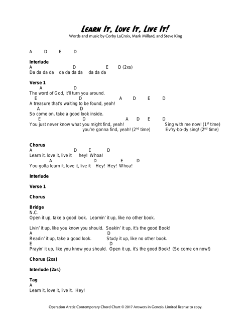 Learn It, Love It, Live It Chord Chart