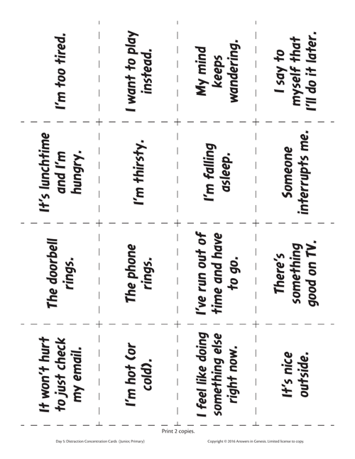 Day 5 Distraction Concentration Cards
