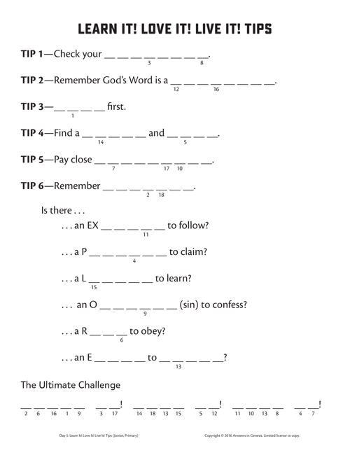 Day 5 Learn It Love It Live It Tips
