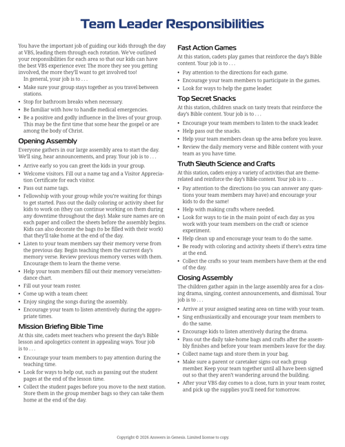 Team Leader Responsibilities