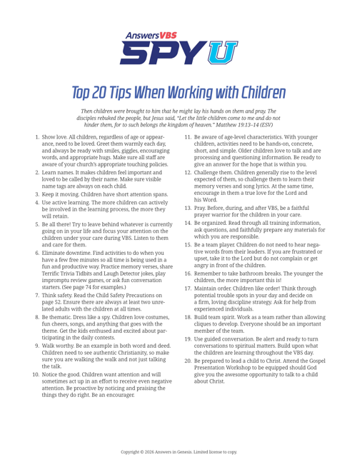 Top 20 Tips When Working with Children (ESV)
