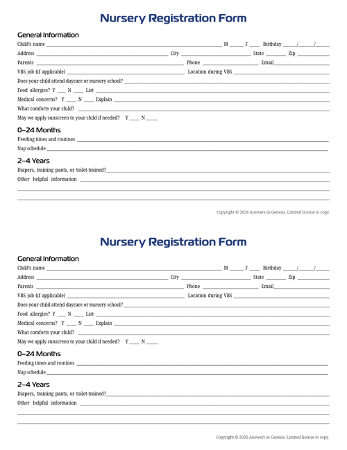 Nursery Registration Form