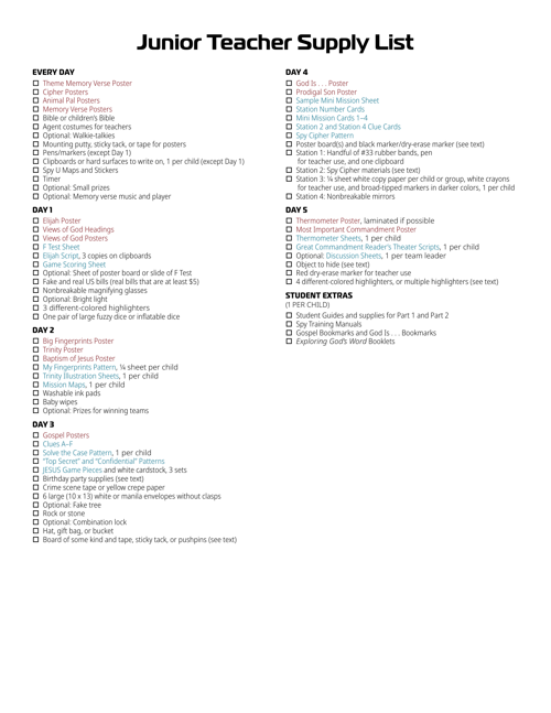 Supply List: Teacher Junior