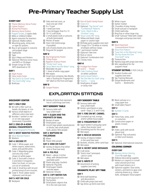Supply List: Teacher Pre-Primary