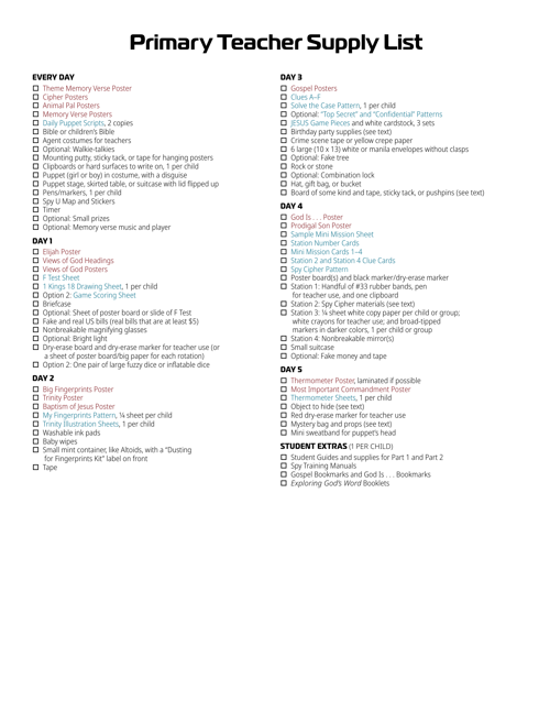 Supply List: Teacher Primary