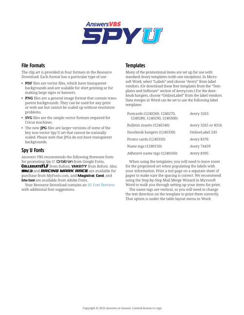 File Formats, Fonts, and Templates