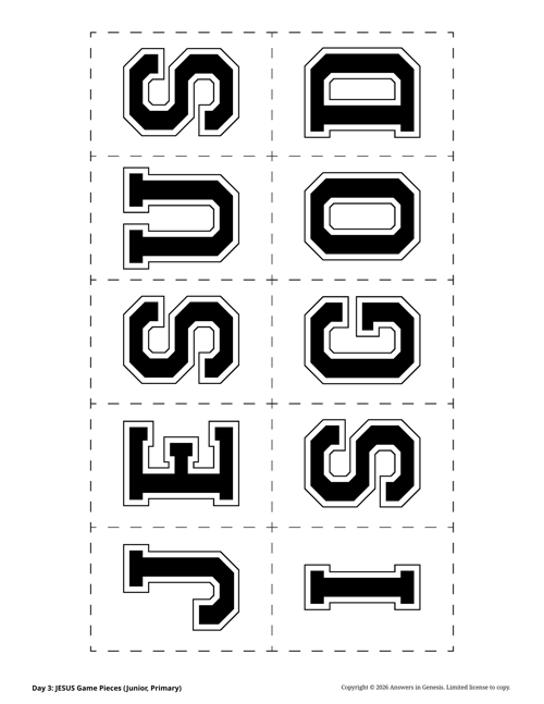 Day 3: JESUS Game Pieces (Junior, Primary)