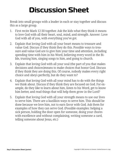 Day 5: Discussion Sheet (Junior)