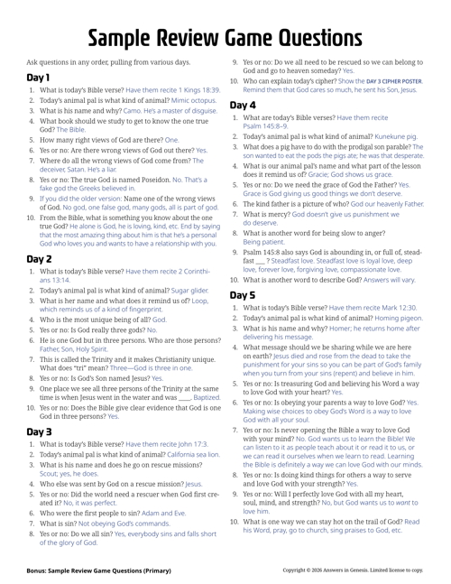 Bonus: Sample Review Game Questions (Primary)