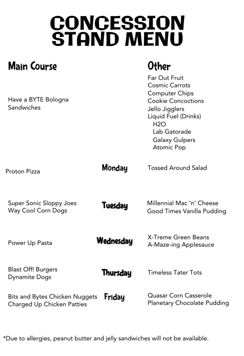 Concession Stand Menu Sample