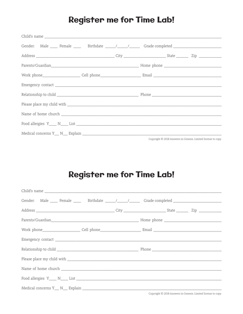 Registration Form Child