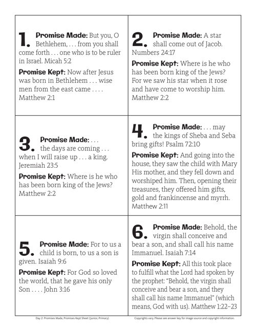 Day 2 Promises Made Promises Kept Sheet