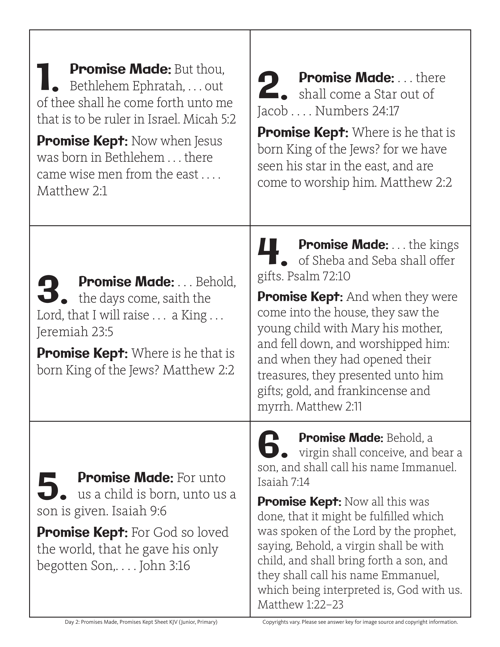 Day 2 Promises Made Promises Kept Sheet (KJV)