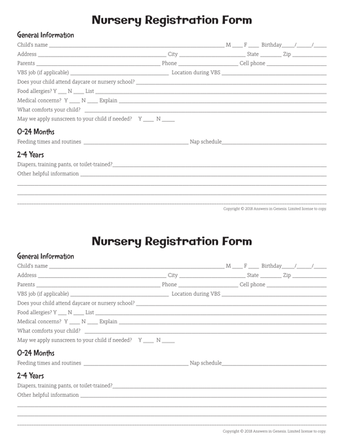 Registration Form Nursery