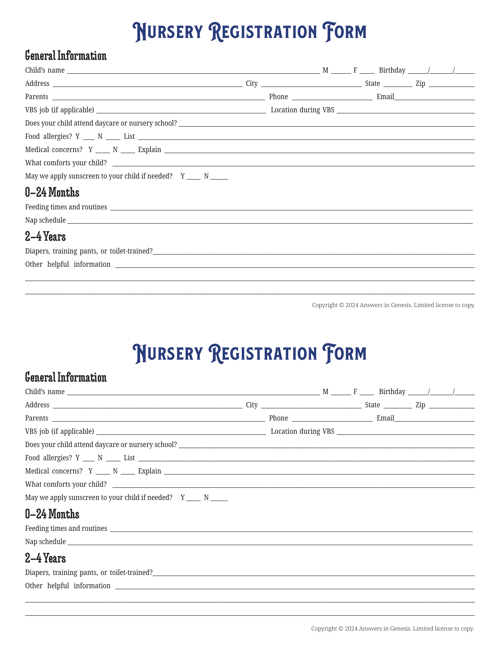 Registration Form: Nursery