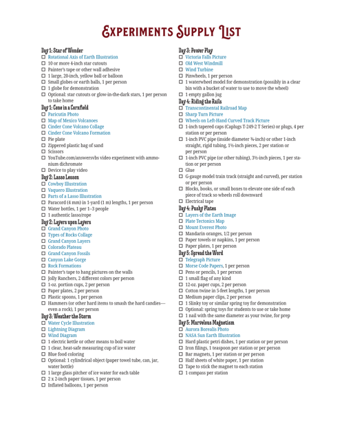 Science Supply List